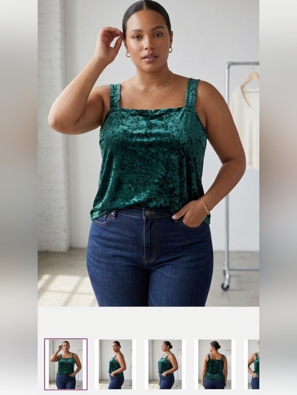 J.JILL Tank Top Velour Green Crushed Boxwood Luxury Size XL New